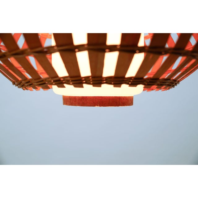 Opaline Glass and Wicker Ceiling Lamp, 1960s For Sale - Image 10 of 11