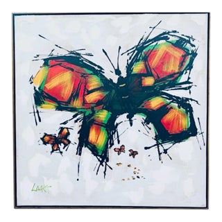 Vintage Abstract Mid Century Modern Lee Reynolds Insp Oil Butterfly Painting Framed For Sale