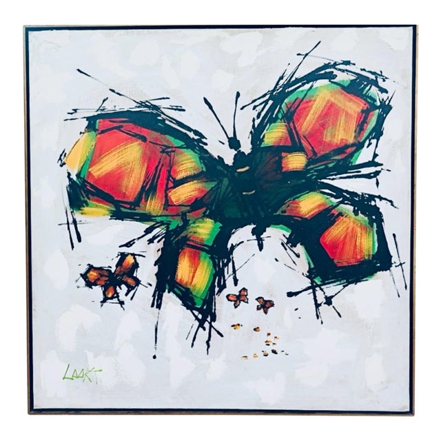 Vintage Abstract Mid Century Modern Lee Reynolds Insp Oil Butterfly Painting Framed For Sale