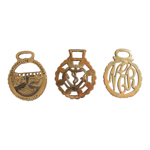 Vintage Brass Horse and Carriage Harness Tack Decorations Medallions S/3