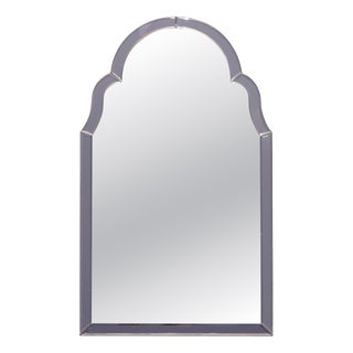 Vintage Venetian Art Deco Style Peach Foxed Bevelled Glass Mirror For Sale