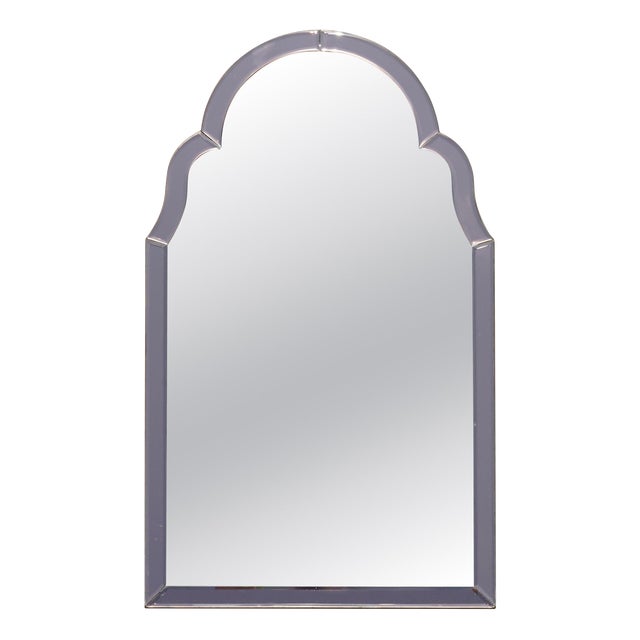 Vintage Venetian Art Deco Style Peach Foxed Bevelled Glass Mirror For Sale
