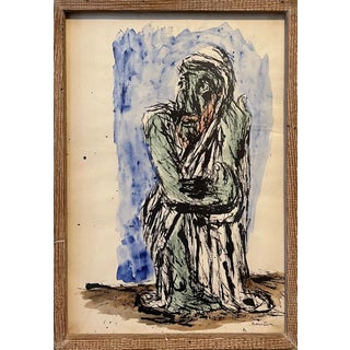 Ben-Zion Weinman, Abstract Expressionist Rabbi Watercolor Painting Jewish American Modernist WPA, c.1950's For Sale