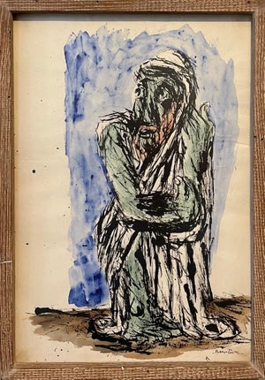 Ben-Zion Weinman, Abstract Expressionist Rabbi Watercolor Painting Jewish American Modernist WPA, c.1950's