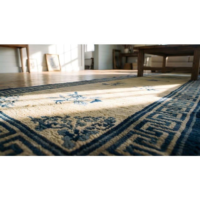 1900s Beige Medallion Floral Antique Chinese Peking Rug 2' 3''x 13' 6 Knotted Wool Carpet For Sale - Image 14 of 15