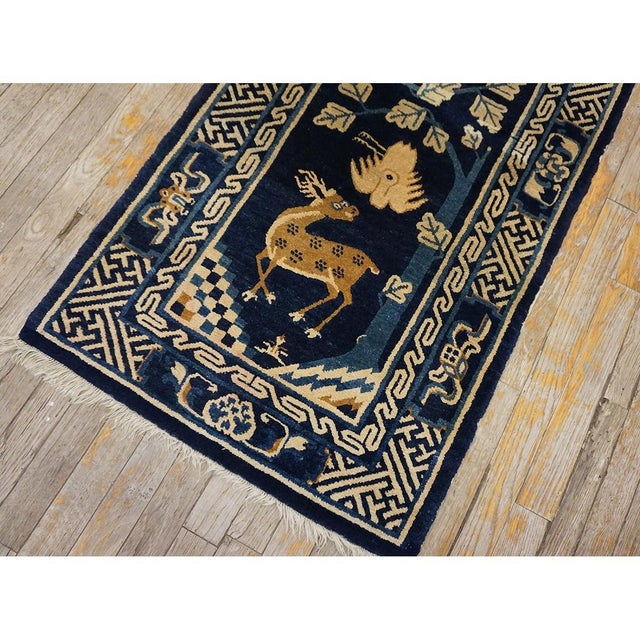 Navy Blue 1920s Navy Blue Animals Traditional Antique Chinese Baotou Rug 2'2"x4'6" Knotted For Sale - Image 8 of 9