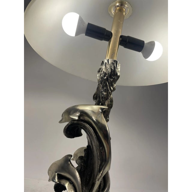 Silver Lamp with Dolphins in Silvertone, 1980s For Sale - Image 8 of 11