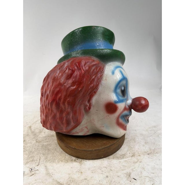Wood Fiberglass Clown Head Sculpture with Wooden Base, 1960s For Sale - Image 7 of 14