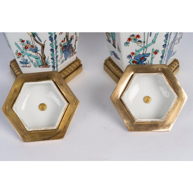 Lidded Vases in Porcelain and Gilded Bronze, 20th Century, Set of 2 For Sale - Image 3 of 8