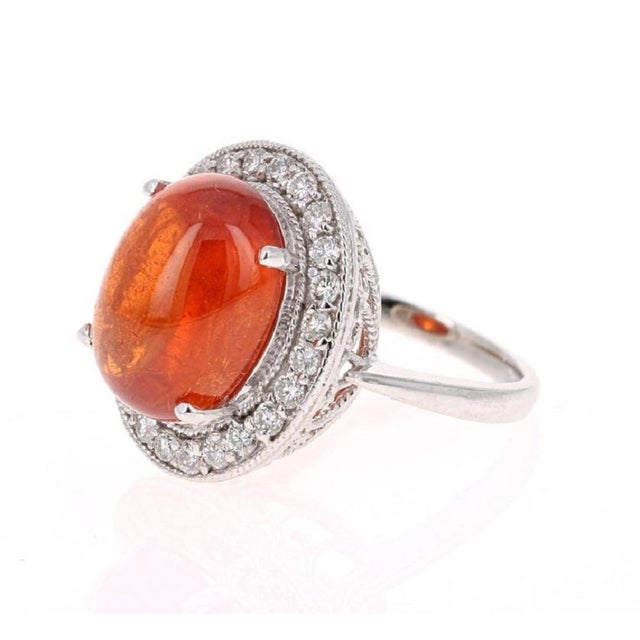 Contemporary 17.11 Carat Mandarin Garnet Diamond White Gold Cocktail Ring, Size 7 For Sale - Image 3 of 6