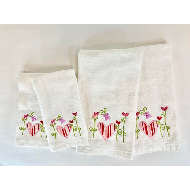American 1990s Boho Chic Valentines Heart Tip and Hand Towels - Set of 4 For Sale - Image 3 of 9