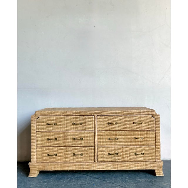 Vintage Boho Locar Woven Rattan Notched Dresser For Sale - Image 9 of 11