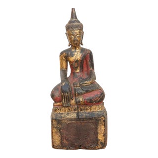 Gilt & Rouge Antique Devotional Seated Buddha For Sale