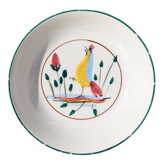 Late 19th Century Antique French Provincial Faience Plate Depicting a Bird, Marked For Sale