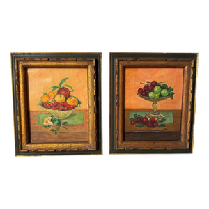 1973 Anne W. Still Life Fruit Bowl Oil on Canvas Paintings – A Pair