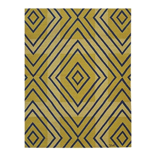 6x8 Yellow Flat Weave Wool Diamond Echoes Geometric Modern Carpet Rug For Sale