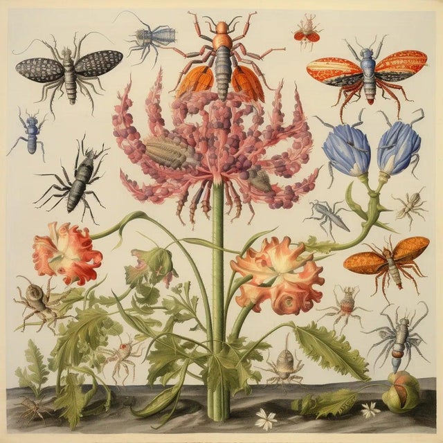 2020s Set of 6 - 54" X 36" Gallery Wall Installation 'Insects and Flowers' Botanical Floral Prints, Unframed For Sale - Image 5 of 9