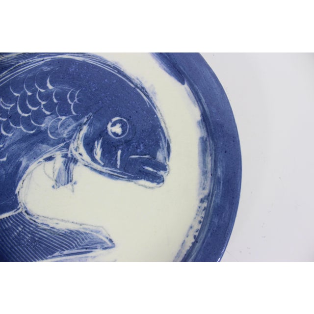 Vintage Hand Painted Fish Pottery Plate For Sale - Image 6 of 8