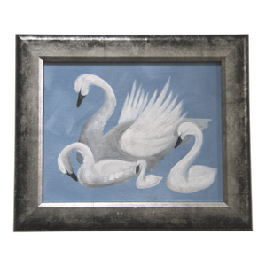 Swan White Folk Art Minimalism Americana Blue Original Oil Painting Cleo Plowden