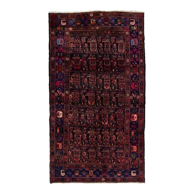 1950s Hamadan Hand-Knotted Wool Rug Vintage Persian With Allover Motif For Sale