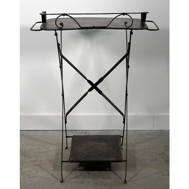 Antique c.1920's French Folding Steel Tray Table With Scrollwork For Sale - Image 10 of 11