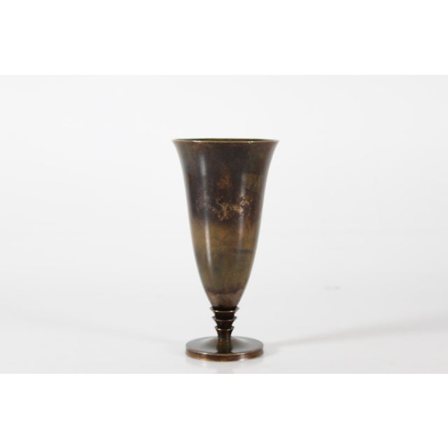 Art Deco pointed vase made of bronze with beautiful mottled brown patina designed by the Danish artist Just Andersen...