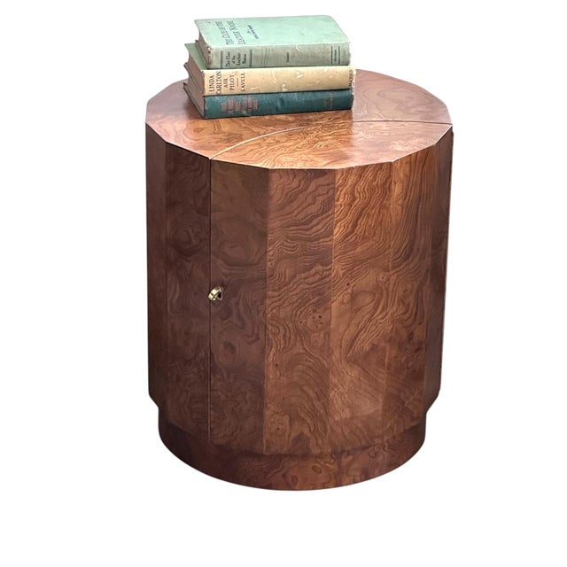 Wood 1950s Edward Wormley for Dunbar Pedestal Side Table in Olive Burl For Sale - Image 7 of 11