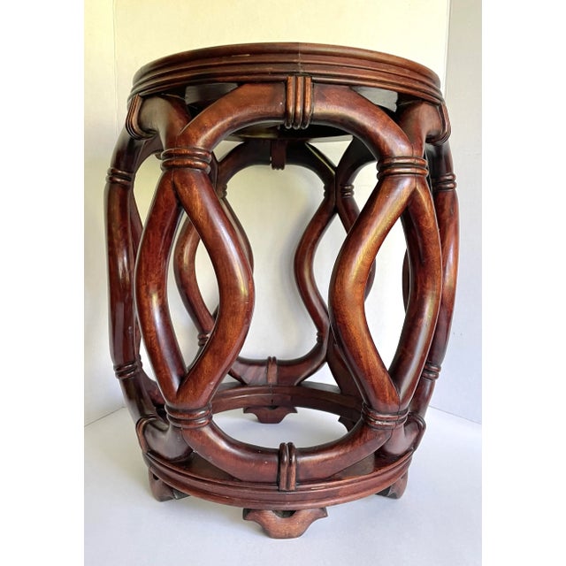 Wood Mid 20th Century Chinese Asian Hardwood Carved Drum Stool For Sale - Image 7 of 11