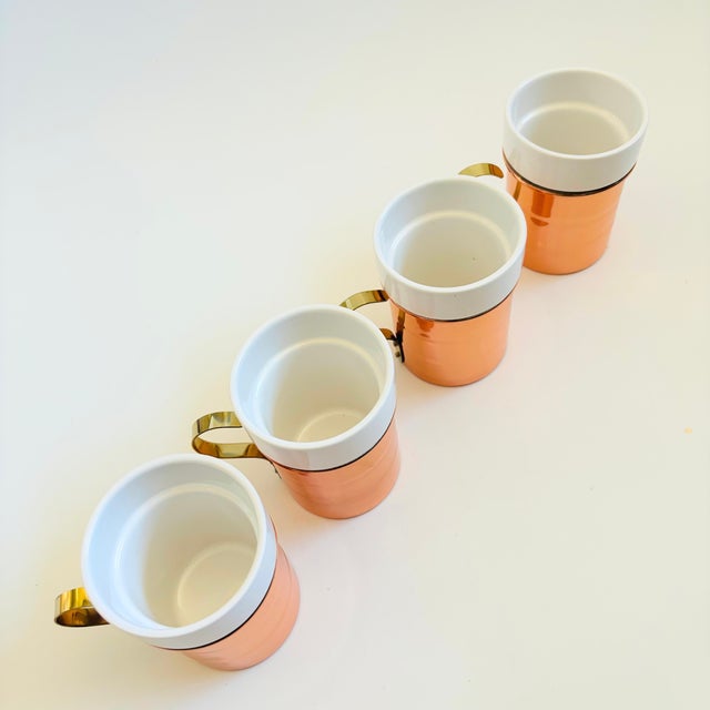 Mid-Century Modern Vintage Copper and Ceramic Mugs - Set of 4 - Made in Korea For Sale - Image 3 of 15