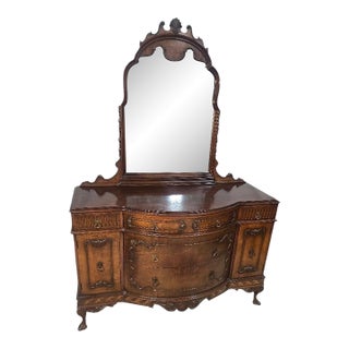 Vintage French Provincial Serpentine Vanity Dresser With Mirror For Sale