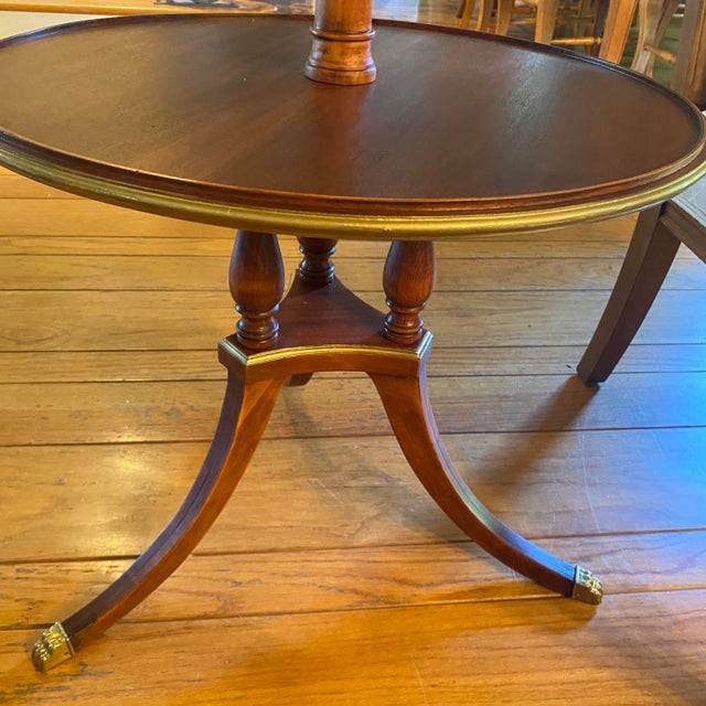 Brown Round Tier Three Leg Regency Salon Table With Gold Claw Feet and Gold Accent For Sale - Image 8 of 18