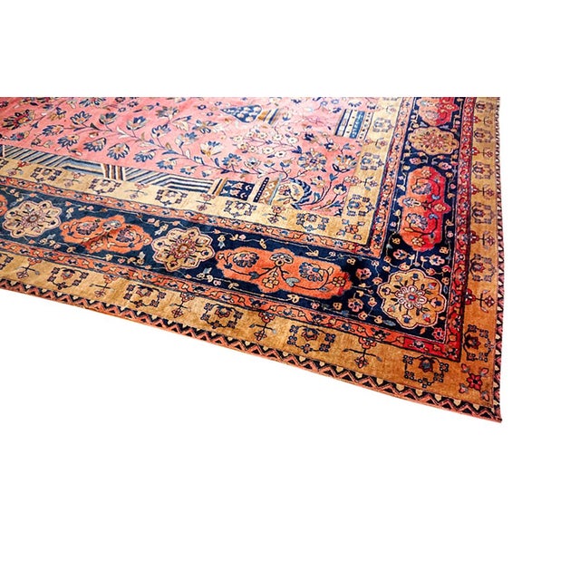 1920s 1920s Antique Pink Floral Grand-Scale Formal Persian Silk Wool Kashan Carpet Rug For Sale - Image 5 of 7