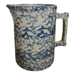 Early 20th Century Blue and White Spongeware Pitcher For Sale