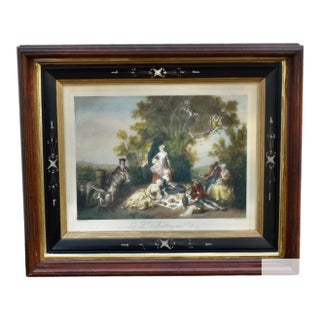 Antique Lithograph Walnut Ebonized Victorian Style Frame Rococo Style Print For Sale