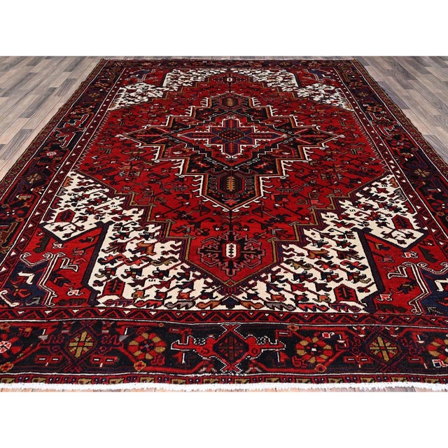 1960 8'4"x10'7" Penn Red Hand Knotted Clean With Centre Flower Element Oriental Rug For Sale In New York - Image 6 of 12