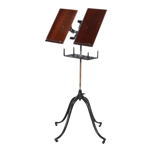 Antique Ebonized Iron & Mahogany Dictionary Stand C1920 For Sale