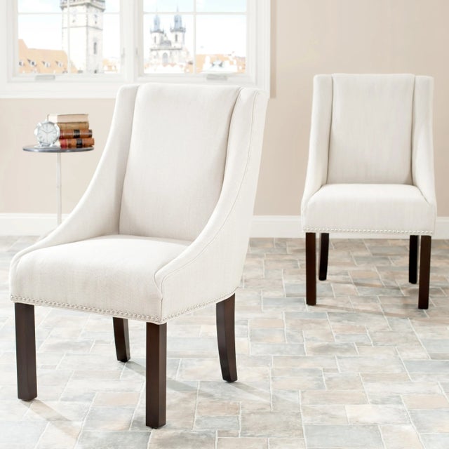 Wood 20''H Sloping Arm Dining Chair With Silver Nailheads in Beige & Espresso - a Pair For Sale - Image 7 of 9
