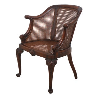 Vintage French Carved Cane Tub Chair For Sale