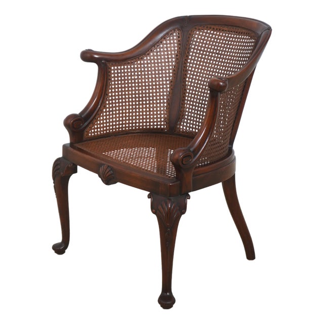 Vintage French Carved Cane Tub Chair For Sale