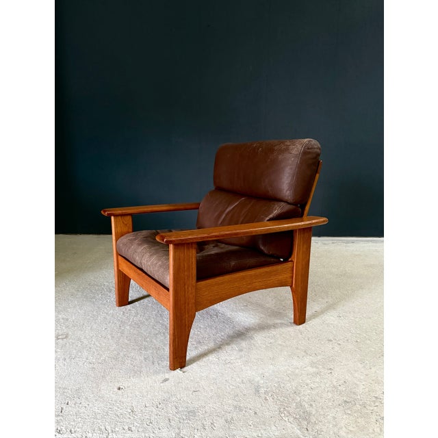 Wood Mid-Century Modern Leather and Teak Lounge Chairs, 1960s, Set of 2 For Sale - Image 7 of 18
