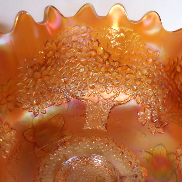 Early 20th Century Fenton Marigold Carnival Glass "Orange Tree" Footed Master Fruit Bowl & Cup Set - 7 Pieces For Sale In Cincinnati - Image 6 of 11