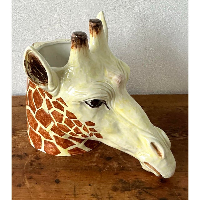 Vintage Italian Glazed Ceramic Giraffe Cache Pot For Sale - Image 4 of 12