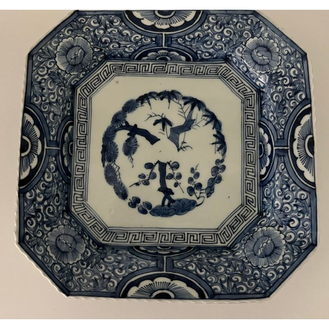 Antique Japanese Blue and White Arita Porcelain Octagonal Plate With Avian Motif For Sale - Image 11 of 15