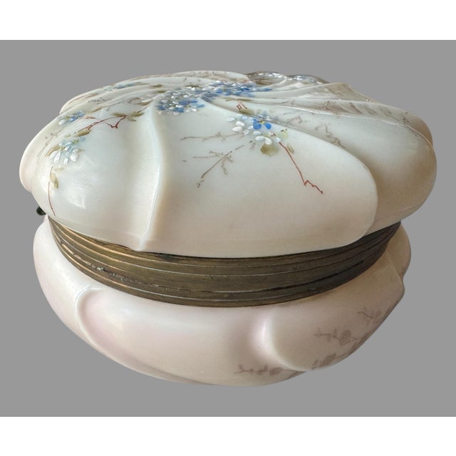 Antique Victorian Wavecrest Style Floral Decorated Art Glass Dresser Box For Sale - Image 11 of 12