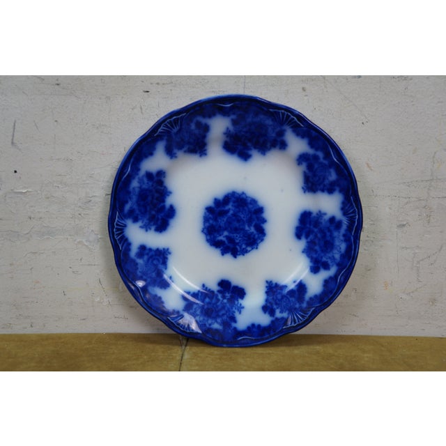 5 Pc Antique New Wharf Pottery Waldorf Flow Blue Porcelain Dinnerware Bowl Plate For Sale - Image 12 of 17