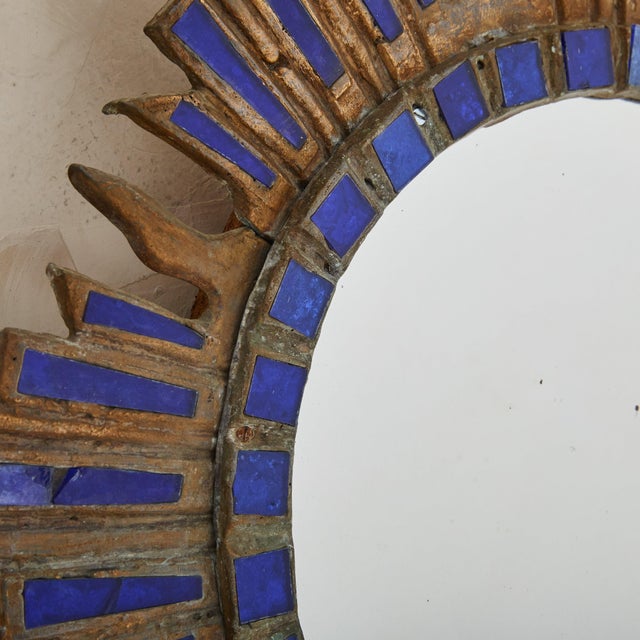 French Sunburst Blue Talosel Wall Mirror by Irena Jaworska, 1960s - 2 Available For Sale - Image 10 of 10