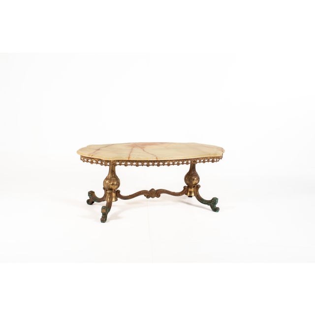 Vintage French Hollywood Regency Onyx Coffee Table with Brass Base, 1950s For Sale - Image 5 of 18