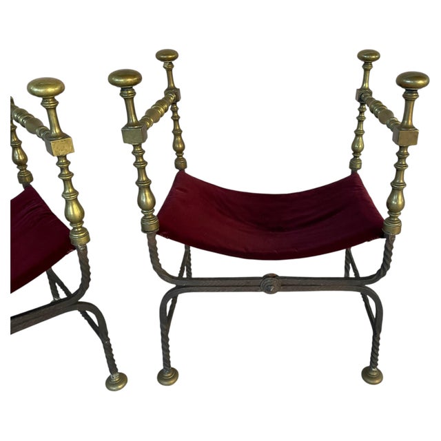 Bronze Spanish Bronze & Wrought Iron Savonarola Chairs a Pair For Sale - Image 8 of 15