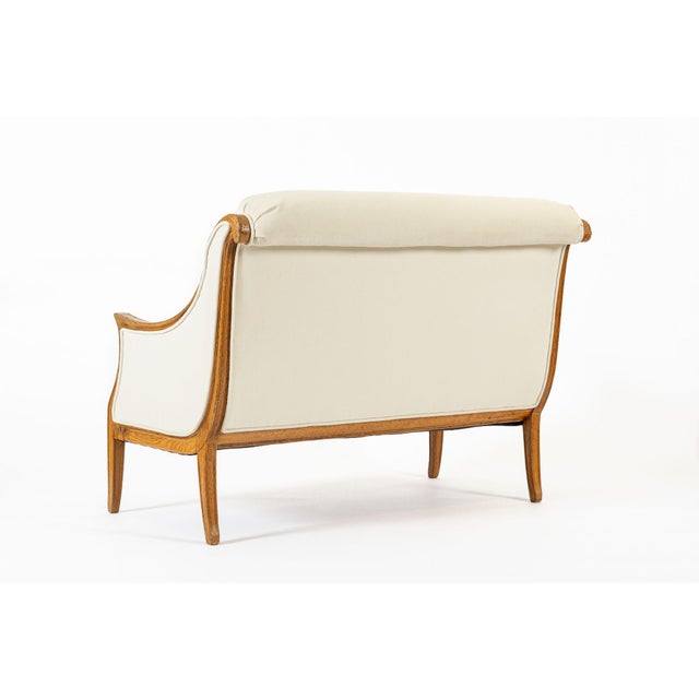 Antique French Art Deco Two-Seat Loveseat Sofa With Cream Upholstery, 1940s For Sale In Detroit - Image 6 of 12
