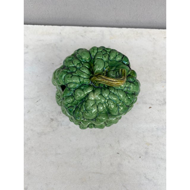 19th Century Portuguese Majolica Pumpkin Mustard Pot For Sale - Image 4 of 8